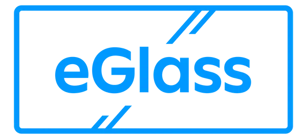 eGlass in a blue color font.