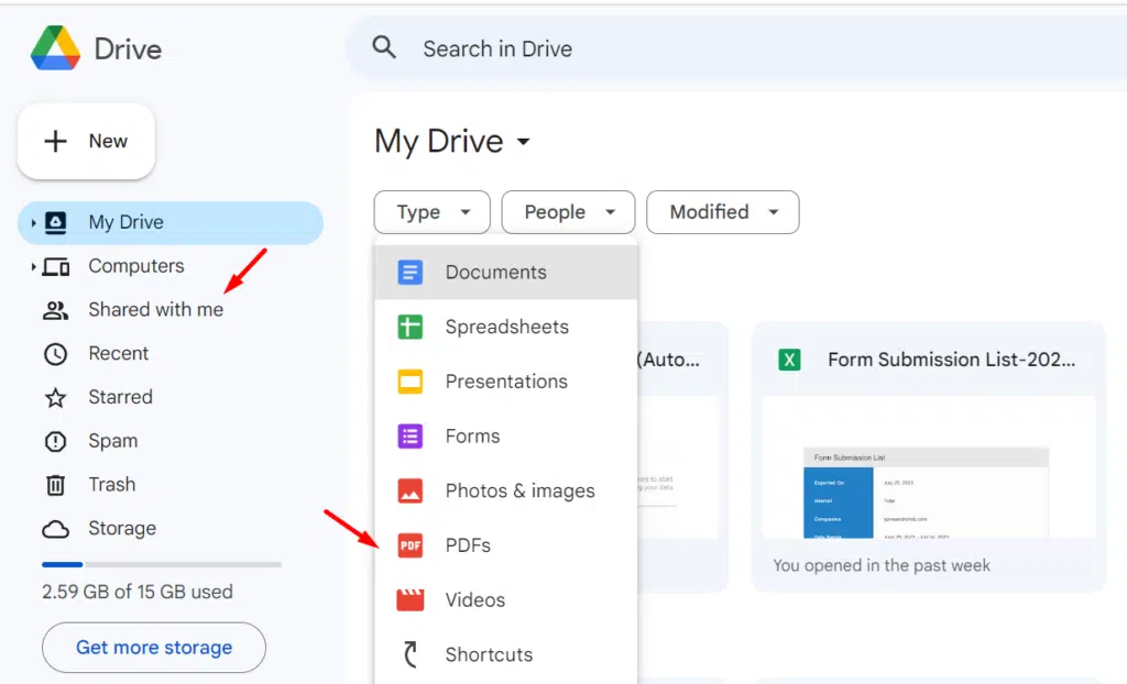 Google drive screenshot