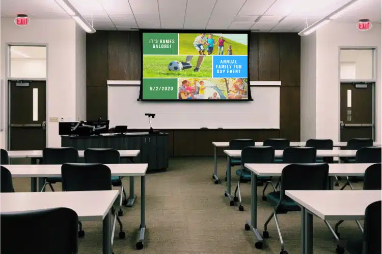 Digital signage announcement inside the school classroom.