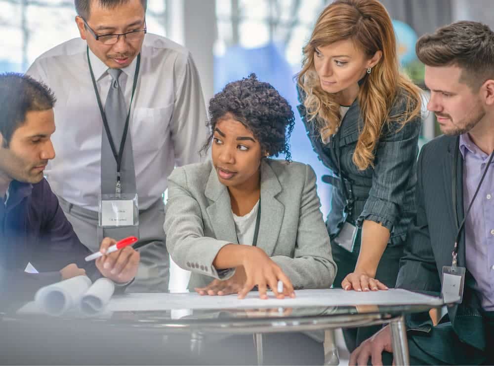 Government employees having a meeting about a government campaign.