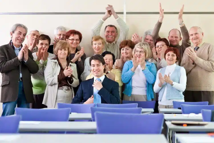 Group of seniors in community center.