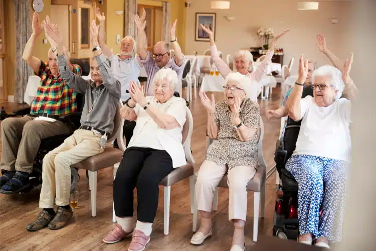 Group of seniors in a fitness class.