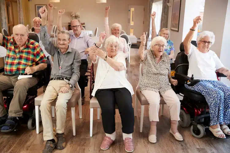 Group of seniors in a fitness class.