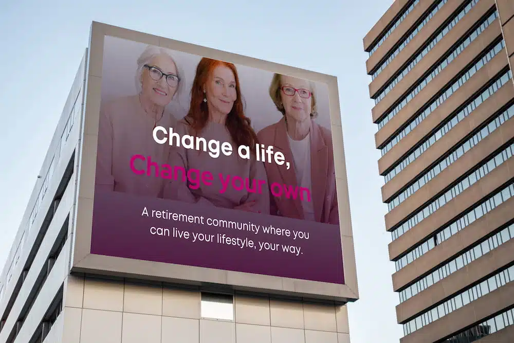 Digital signage promoting Senior community living.