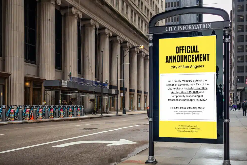 Outdoor digital signage city updates announcement.