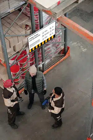 digital signage in warehouse showing different safety Signs and guidelines