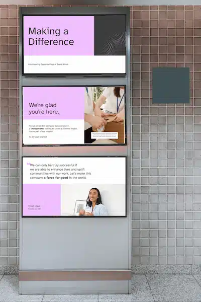 three screens for digital signages in the office