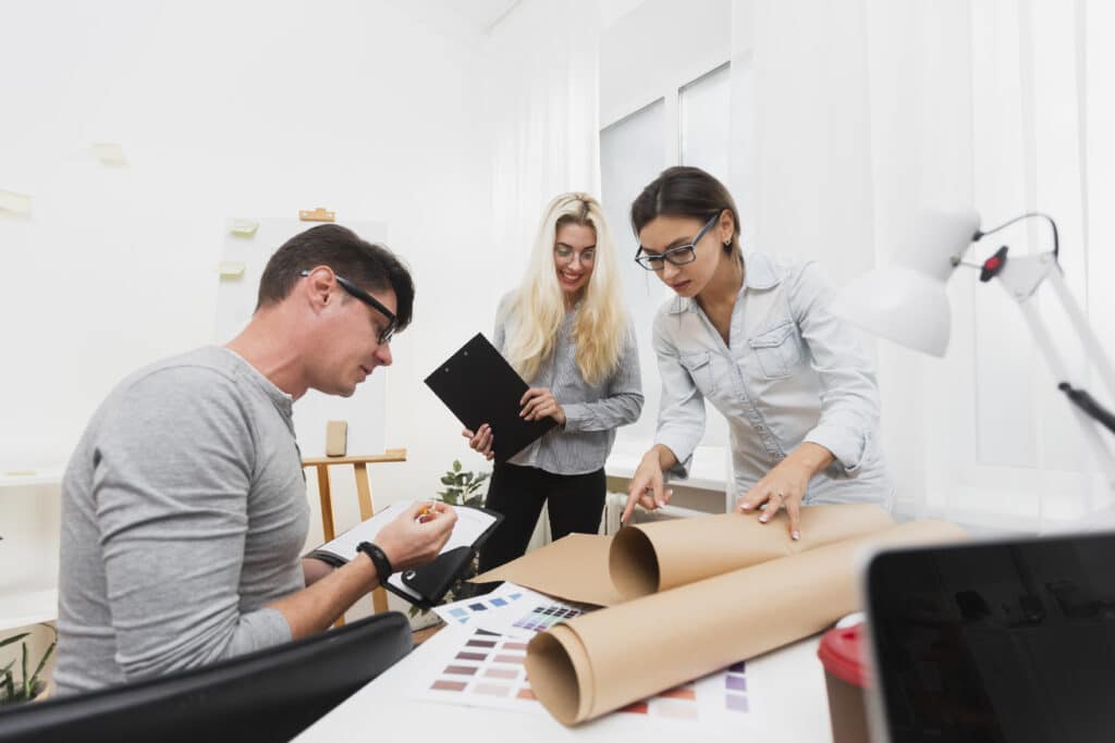 Staffs preparing the materials needed for the meeting