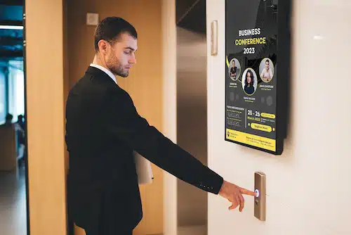 digital signage for employee communication in the elevator