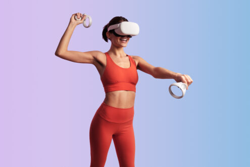 woman using vr for fitness workout