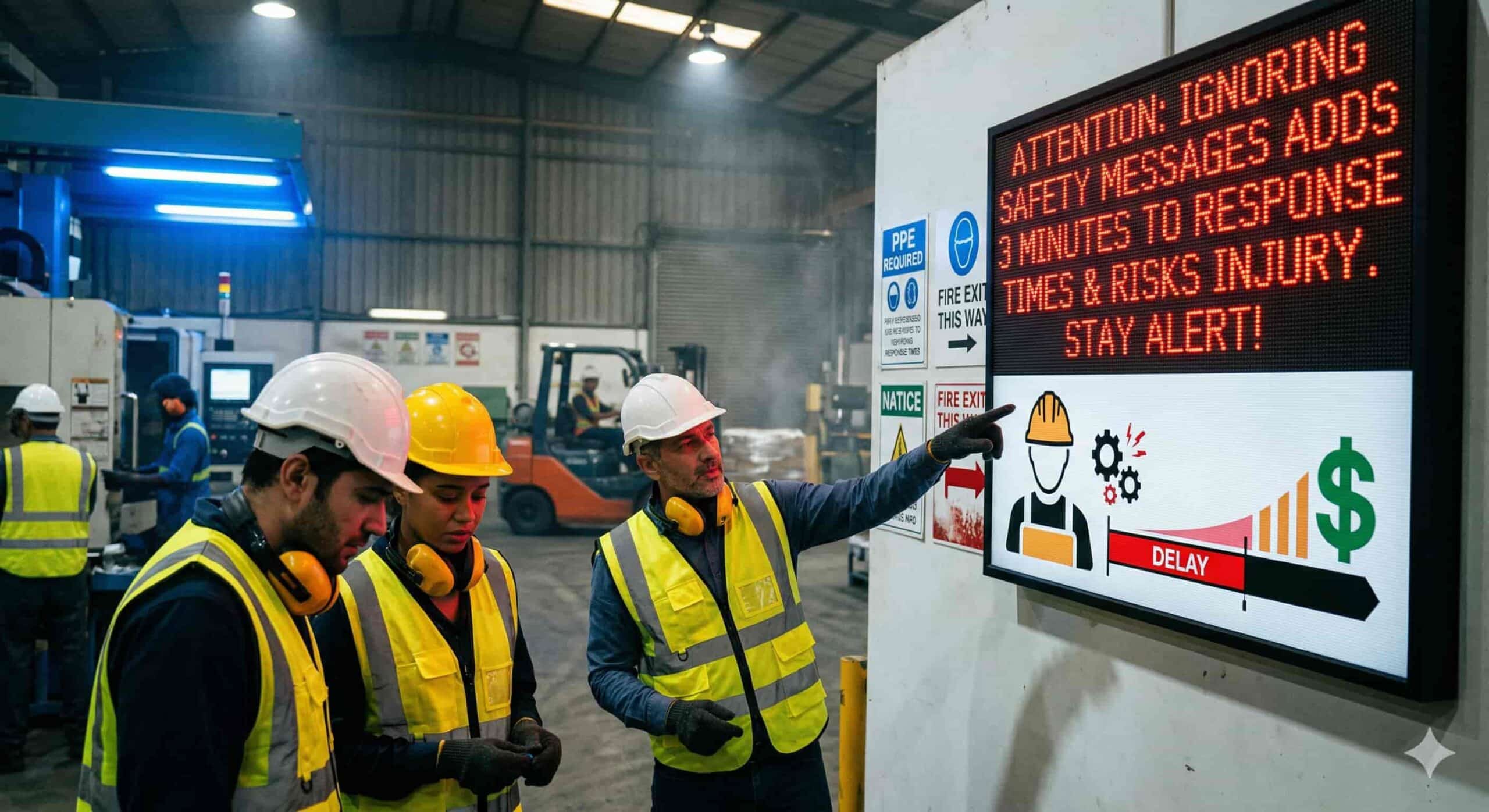 people looking at safety message